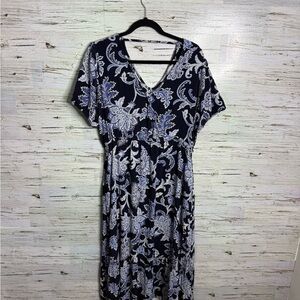 Fat face Elegant Floral V-Neck Dress purple black size medium